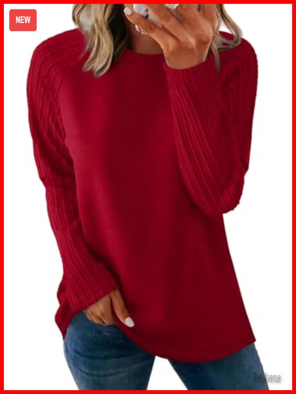 Oversized Long Sleeve Tunic Sweatshirt Cable Knit Sleeve Crewneck Top